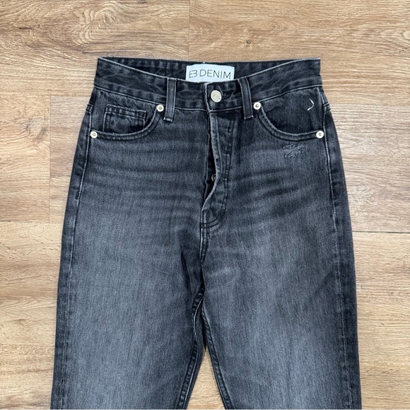 EB Denim Straight‎ Leg Unraveled Two Jean Washed Black Denim Split Hem Sz 24 - Picture 4 of 11